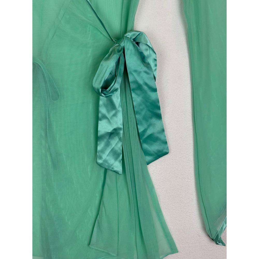 Vtg Frederick's of Hollywood Sheer Robe Mint Green Bell Sleeve RomanticSz M - Picture 5 of 9